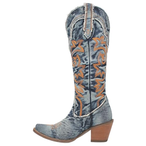 Dingo Womens Texas Tornado Denim Casual Boots Mid Calf Mid Heel 2-3' - Blue - Size 8 M