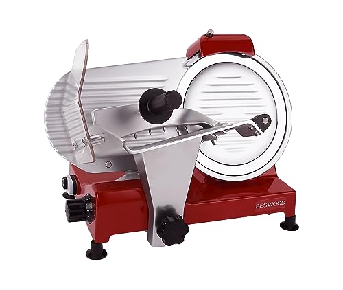 BESWOOD 10' Premium Chromium-plated Steel Blade Electric Deli Meat Cheese Food Slicer with Serving Plate Commercial and for Home use 240W BESWOOD250RX