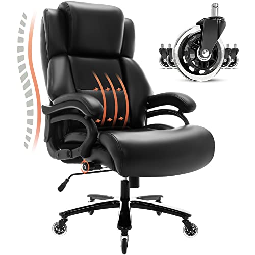 Big and Tall 400lbs Office Chair- Adjustable Lumbar Support Heavy Duty Metal Base Quiet Rubber Wheels High Back Large Executive Computer Desk Chair, Ergonomic Design for Back Pain, Black