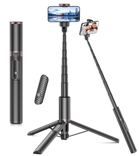 TONEOF Upgraded 60' Selfie Stick Tripod,All-in-1 Extendable Cell Phone Tripod Stand with Integrated Remote,360° Rotate Lightweight & Portable Tripod for 4-7 Inch iPhone Android/Video Recording/Travel