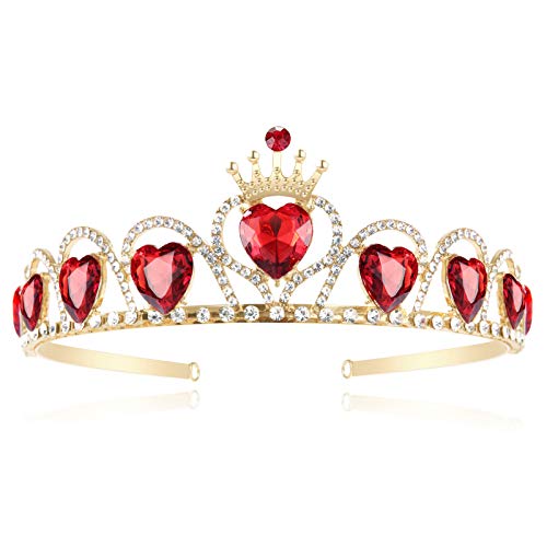 Evie Red Heart Tiara Descendants Costume Headdress Queen of Hearts Gold Crown for Girls Teens Halloween Parties