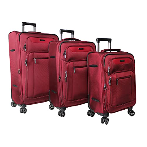 Dejuno Executive New Generation Spinner Luggage USB Port, Burgundy, 3-Piece Set