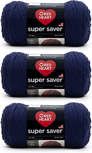 Red Heart Super Saver Soft Navy Yarn - 3 Pack of 7oz/198g - Acrylic - 4 Medium (Worsted) - 364 Yards - Knitting/Crochet
