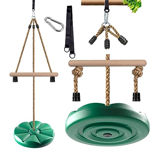 Disc Swing for Kids, Swing Set Accessories, KINSPORY 7FT Height Adjustable Gym Monkey Bars, Tree Swing for Backyard, Outdoor Play Equipment - Green