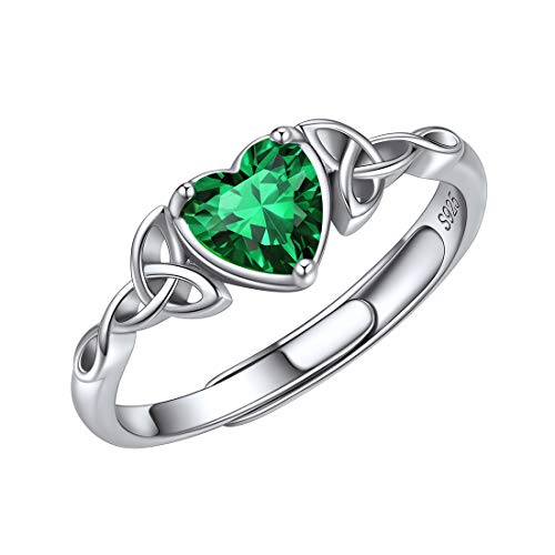 ChicSilver Green Emerald Ring May Birthstone Ring 925 Sterling Silver Adjustable Rings for Women