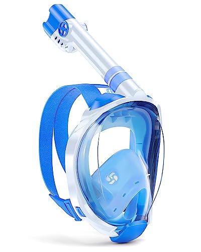 WSTOO Snorkeling Gear for Kids with Latest Dry Top Breathing System,Fold 180 Degree Panoramic View Kids Full Face Snorkel Mask Anti-Fog Anti-Leak with Camera Mount Kids Snorkel Mask