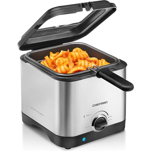 Chefman Fry Guy, The Most Compact & Convenient To Deep Fry Comfort Food, Restaurant-Style Basket With A 1.6-Quart Capacity, Easy-View Window & Adjustable Temp Control, Stainless - 1.5 Liter