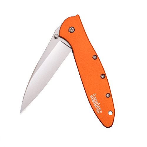 Kershaw Leek Orange EDC Pocketknife, 3' Sandvik 14C28N Steel Blade, Assisted Opening Folding Knife, Dual Lock System