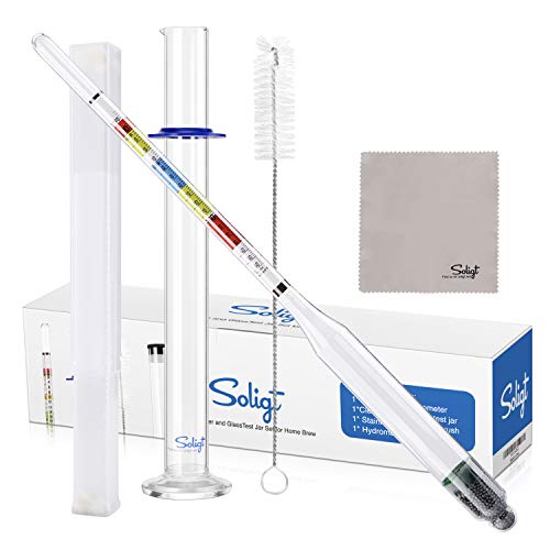 SOLIGT Triple Scale Hydrometer and Glass Test Jar for Wine, Beer, Mead & Cider - ABV, Brix and Gravity Test Kit