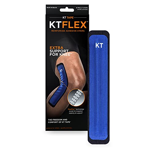KT Tape KT Flex Reinforced Adhesive Strips for Knees, 8 Pack, 10' Precut Strips, Blue