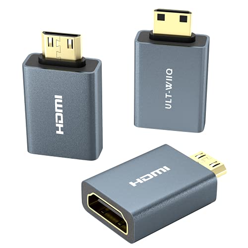 ULT-WIIQ Mini HDMI Adapter 3 Pack, Mini HDMI Male to Standard HDMI Female Aluminum Shell Adapter, Support 4K 3D for Raspberry Pi Zero W, DSLR Camera, Graphics Video Card, Camcorder, Laptop, Tablet…