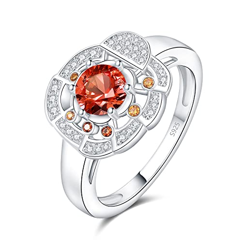 JewelryPalace Pizza 1.5ct Round Cut Created Orange Sapphire Statement Rings for Women, 14k White Gold Plated 925 Sterling Silver Ring for Her, Gemstone Jewelry Sets for Girls Size 7