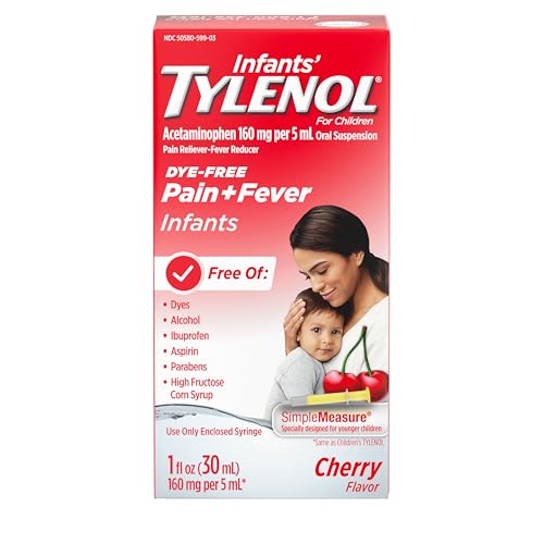 Tylenol Infants' Liquid Medicine with Acetaminophen Pain + Fever Relief Dye Free, Cherry, 1 Fl Oz