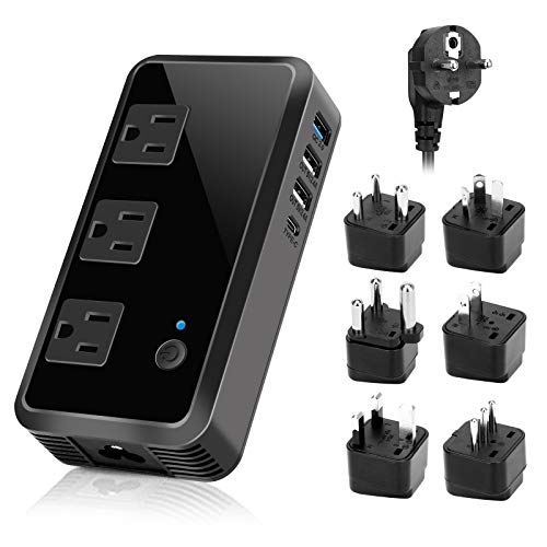 2300W Voltage Converter 220V to 110V Universal Travel Adapter/Power Converte with 3 USB Ports 3 AC Outlets 1 Type-C in EU/UK/AU/US/IT/South Africa More Than 150 Countries Over The World