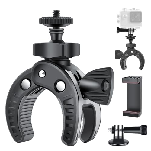 UTEBIT Bike Camera Mount with 1/4' Screw Bicycle Camera Clamp for Bike,Motorcycle, Gopro,Electric Vehicles,360° Rotation Handlebar Action Camera Smartphone