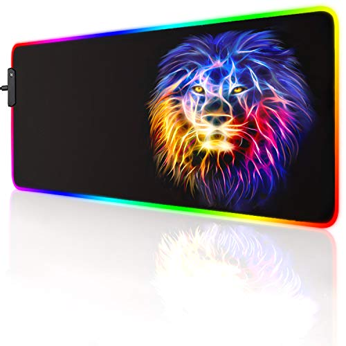 led Light Mouse pad pro Gaming Series RGB Mouse mat Large Leopard Mouse pad Colorful Extended Mousepad Gaming Anime Desk mat RGB (Lion（23.6x13.77x0.12inch）)