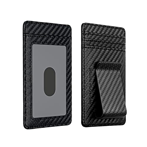 MONOCARBON Money-Clip-For-Men, Carbon-Fiber-Wallet with Credit Card Holder, RFID-Blocking Men's Money Clips for Cash with Leather Patterns (Weaved Black)