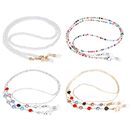 ONESING 4 Pcs Mask Holder Strap Eyeglass Chains for Masks for Women Mask Holder Glasses Sunglasses Chain Beaded Eyeglass Straps Mask Laynard for Women Men