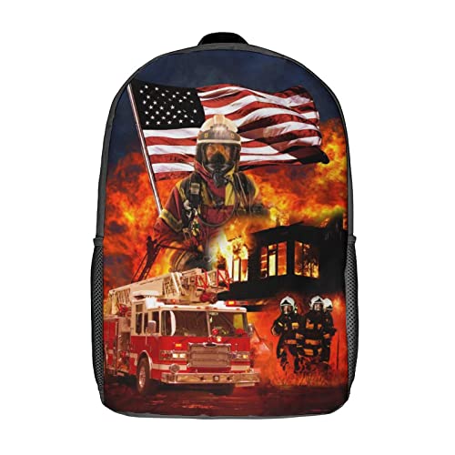 17 Inch Firefighter School Backpacks for kids Fire Engine Backpacks Travel Daypack Fire Truck Backpack Boys and Girls Casual Lightweight Laptop Backpack