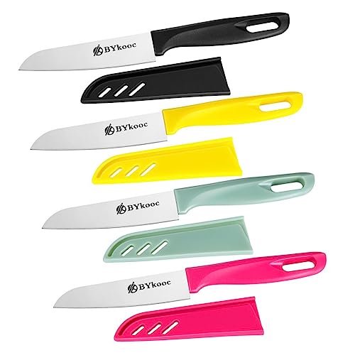 BYkooc 8 pieces Paring Knives (4PCS Peeling Knives and 4PCS Knife Sheath), Ultra Sharp Vegetable and Fruit Knife,German Steel Small Kitchen Knife with PP Plastic Ergonomic Handle