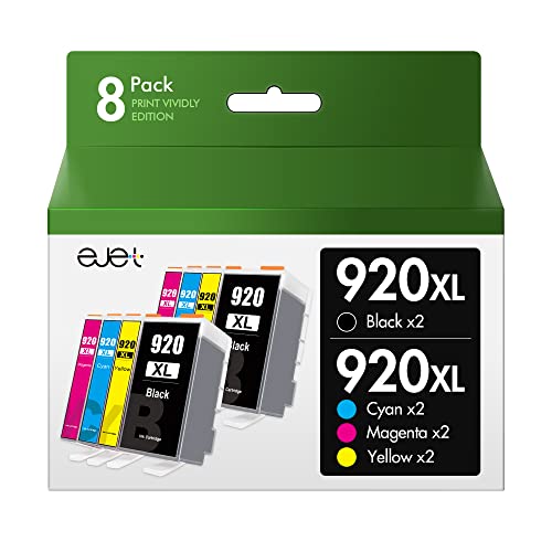 ejet Compatible Ink Cartridge High Capacity Replacement for HP Ink 920 HP920 920XL Ink Cartridges for HP Printers Officejet 6500 6500A 6000 7000 7500 7500A E709 (Black,Cyan,Magenta,Yellow,8 Pack)