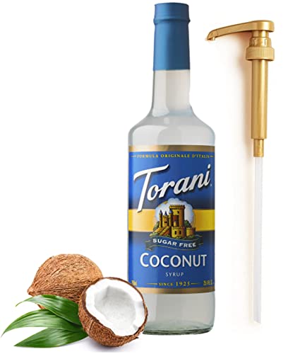 Torani Sugar Free Coconut Syrup for Coffee 25.4 Ounces Flavors with Fresh Finest Syrup Dispenser