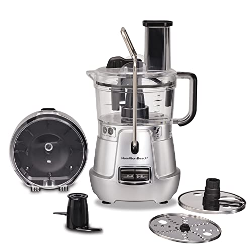 Hamilton Beach Stack & Snap 8-Cup Food Processor & Vegetable Chopper with Adjustable Slicing Blade, Built-in Bowl Scraper & Storage Case, Silver (70820)