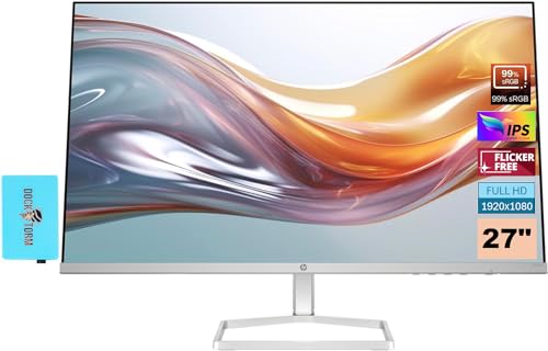 HP 27 inch 1080P Computer Monitor Silver & White With Docztorm Dock, 27' Full HD (1920x1080) 75Hz Anti-Glare, Flicker-Free, 2 HDMI, 1 VGA, Low blue light mode, Ideal for Home and Business (2024 Model)