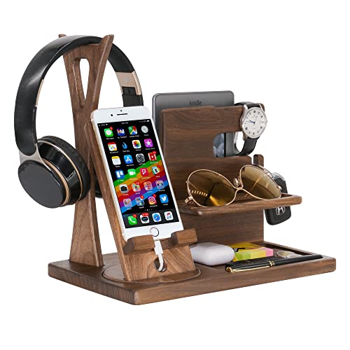 Gladsico Handmade Desk Organizer with Headphone Stand, Rotating Phone Stand, Accessories Organizer - Gift Ideas for Men, Women on Birthday, Anniversary, Fathers Day, Mother Day, Christmas