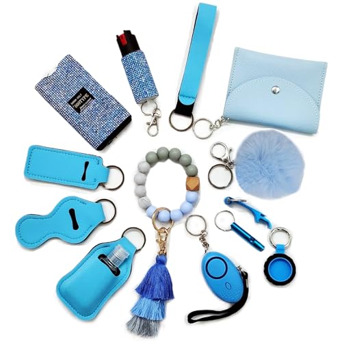 BATUMEYE Gift Set for Woman with Pom Pom Ball,Lip Balm Lanyard,Card Holder, Whistle,Travel Bottle Holder,BottleOpen(Diablue)