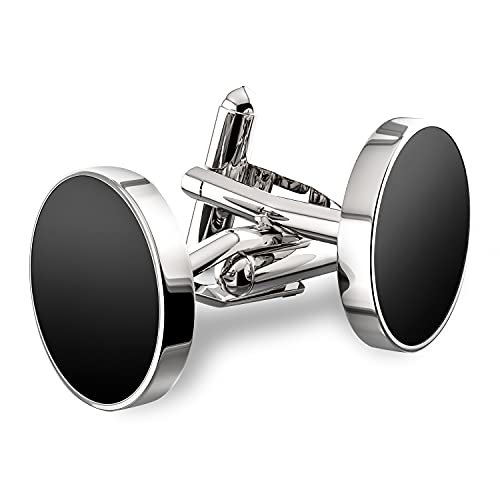 UHIBROS Cufflinks For Men Tuxedo Shirt Cuff Links Stainless Steel Shirt Accessories Unique Business Groom Wedding Black Silver Jewelry Gift