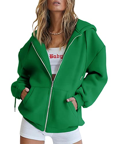 EFAN Women's Green Hoodies 2023 Fall Jacket Teen girls Long Sleeve Sweatshirts Casual Tops Zip Up Trendy Winter Clothes Green