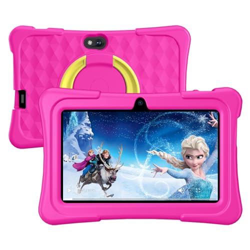 Kids Tablet, 7 inch Android Tablet for Kids, 6GB RAM 32GB ROM Quad-Core Toddler Tablet with Shockproof Case, Bluetooth, WiFi, Parental Control, 2MP+2MP Dual Camera, GPS, Games (Rose)