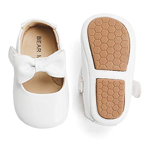 Felix & Flora Infant Toddler Baby Moccasins Soft Sole Bowknot Baby Walking Shoes Mary Jane Dress Shoes (12-18 Months Infant,White)
