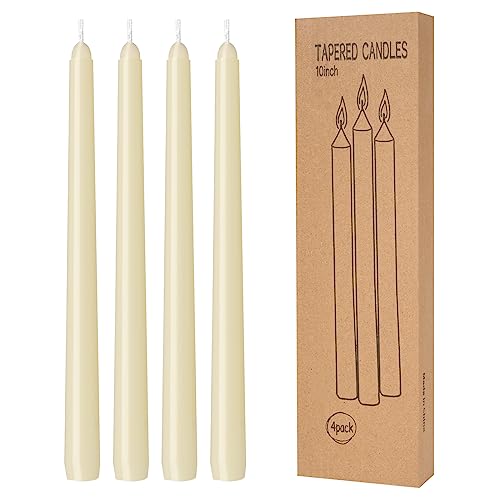 4 Pack Lvory Taper Candles - Taper Candles 10 Inch Dripless, Smokeless & Unscented - 8 Hours Long Burning - Hand Poured Tall Candlesticks - Ideal for Weddings, Dinner Parties, and Home Decor