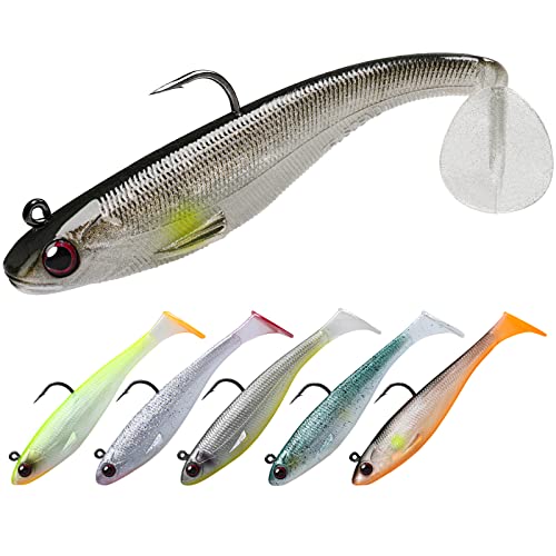 TRUSCEND Power Soft Fishing Lures Pre-Rigged BKK Hook, Japan Formula, Slow Sinking, Swimming, Jerking, Freshwater or Saltwater Swimmer for Bass Trout Pike Fishing, B-2.8in,6PCS