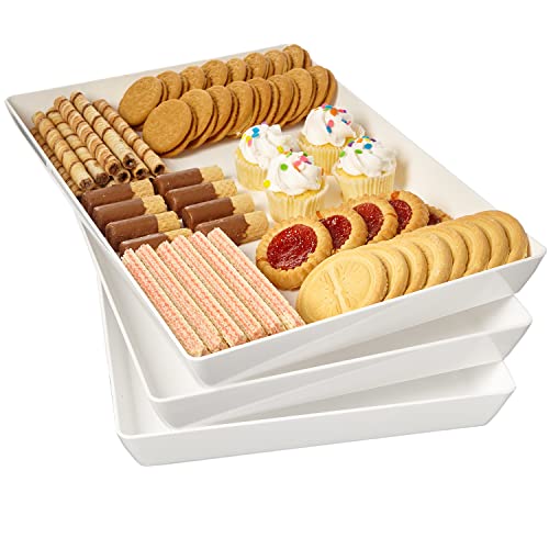 US Acrylic Avant White Plastic Serving Trays (Set of 3) 15” x 10” | Large Reusable Rectangular Party Platters | Serve Appetizers, Fruit, Veggies, & Desserts | BPA-Free & Made in USA