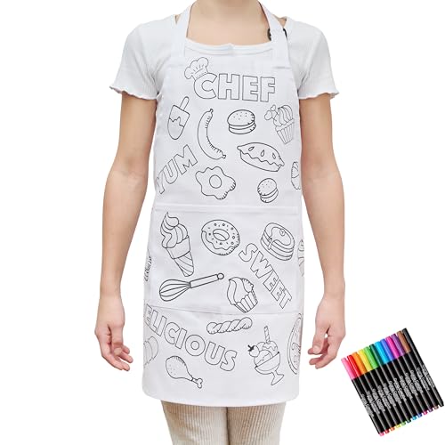 Going Creative Color-An-Apron Kit - Interactive Coloring Kit with Favorite Foods & Words Plus 12 Fabric Markers for Kids - Fun & Educational Craft for Young Chefs 4-10 Years old