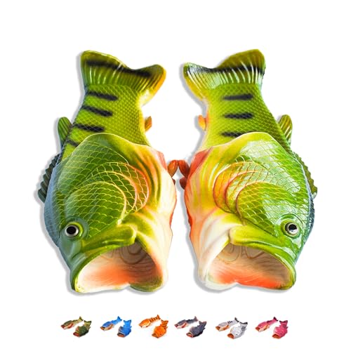 Coddies Fish Flip Flops | The Original Bass Fish Slippers (Green | 12-13 Men | EU 46-47)