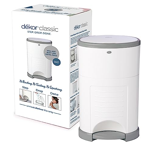 Diaper Dekor Classic Hands-Free Diaper Pail | White | Easiest to Use | Just Step – Drop – Done | Doesn’t Absorb Odors | 20 Second Bag Change | Most Economical Refill System