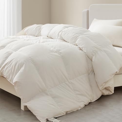 Maple&Stone Feathers Down Comforter Queen Size, White Down Duvet Insert, Filled with Feather and Down, Ultra Soft 100% Cotton Fabric Queen Comforter, All Season Luxurious Hotel Bedding Comforters