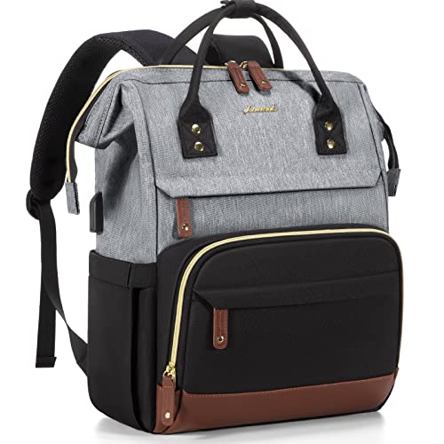 LOVEVOOK Laptop Backpack for Women, 15.6 Inch Work Business Backpacks Purse with USB Port, Large Capacity Educators Nurse Bag Backbag, Waterproof Casual Daypack for Travel, Black-Grey-Brown