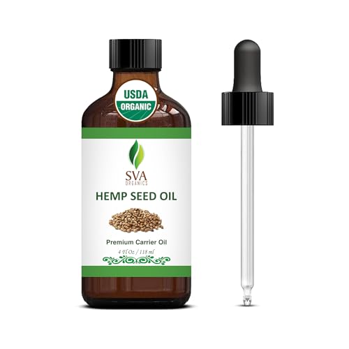 SVA Organics Hemp Seed Oil Cold Pressed 4oz (118 ml) Premium Carrier Oil With Dropper For Skin Care, Hair Care, Scalp Massage, Body Massage, Hair Products, Cosmetics & Soap