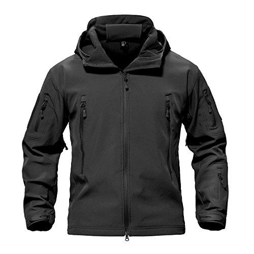 TACVASEN Men's Classic Fleece Liner Hooded Outwear Softshell Tactical Jacket Black,US S