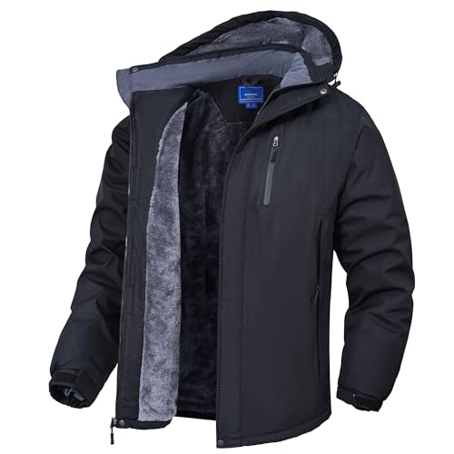 Winter Jackets for Men Winter Coats for Men Rain Waterproof Work Jackets Coats for Men Fleece Thermal Warm Snowboard Ski Snow Suit Softshell Jacket Coats for Men Raincoat Black L
