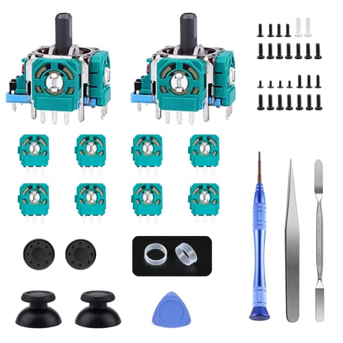 Joysticks Replacement for PS5 Controller, AOLION 3D Joystick Module Parts, 55 PCS Controller parts with 8 Potentiometer, 2 Joystick, Thumbstick, 10 Protective Ring and More black
