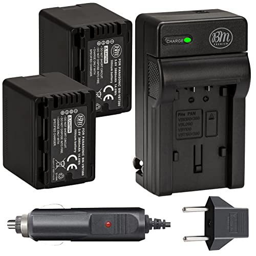 BM Premium 2 VW-VBT380 Batteries and Charger for Panasonic HC-V800K, HC-VX1K, HC-WXF1K, HCV510, HCV520, HC-V550, HCV710, HC-V720, HC-V750, HC-V770, HC-VX870, HC-VX981, HCW580, HC-W850, HC-WXF991