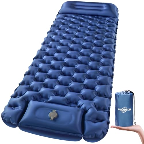 WANNTS Sleeping Pad, Ultralight Inflatable Sleeping Pad for Camping, Built-in Pump, Ultimate for Camping, Hiking - Airpad, Carry Bag, Repair Kit - Compact & Lightweight Camping Pad(Blue)