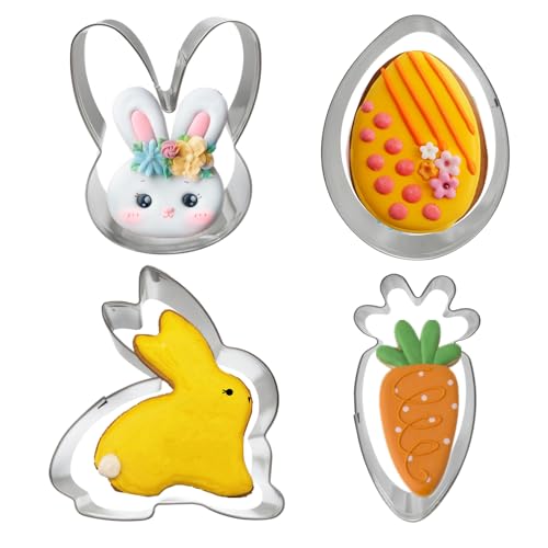 Easter Cookie Cutters, 4pcs Holiday Themed Cutter Carrot Egg Bunny Rabbite Cookie Cutter, Stainless Steel Biscuit Cutters