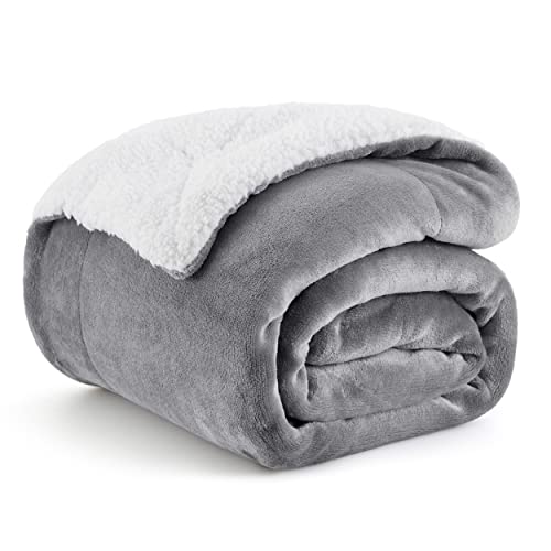 Bedsure Sherpa Fleece Throw Blanket for Couch - Thick and Warm Blanket for Winter, Soft Fuzzy Plush Throw Blanket for All Seasons, Grey, 50x60 Inches